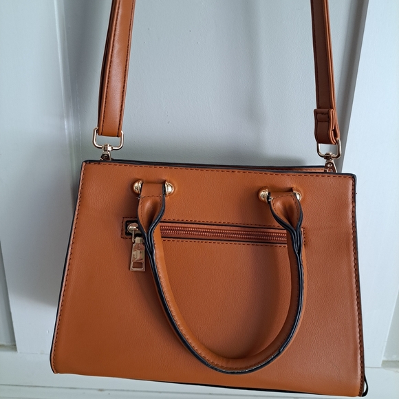 La Terre Fashion Cognac Brown Structured Satchel / Crossbody Bag - Picture 3 of 7